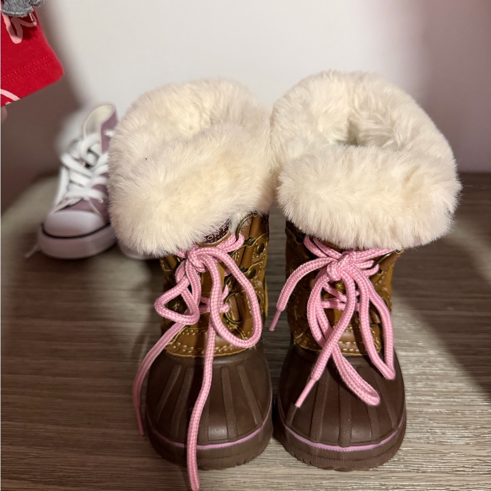 London Fog Brown and Pink Baby Boots